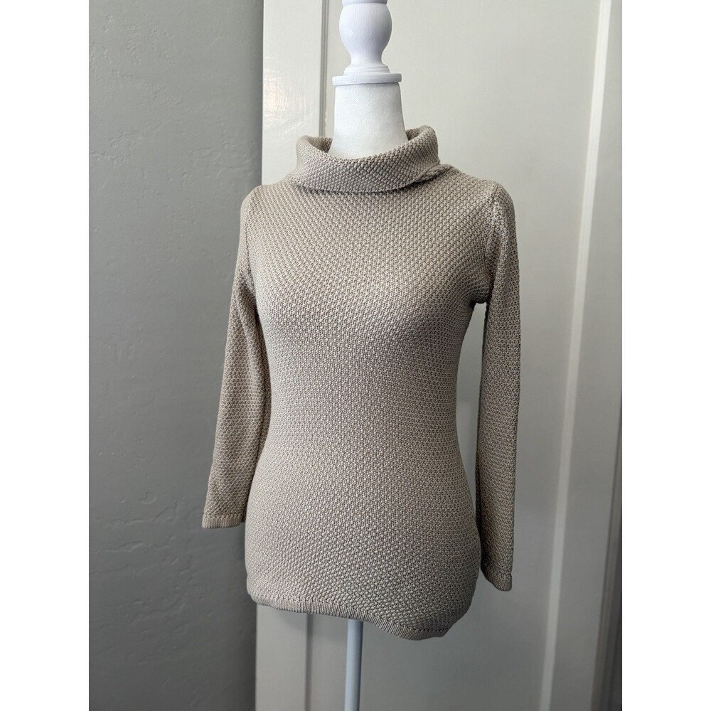 Boden Wool Cotton Blend Roll Mock Neck Knit Sweater US 2 XS Beige Taupe Oatmeal